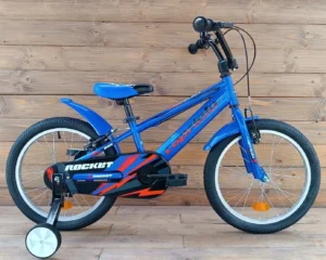 Bicicleta cu roti ajutatoare albastra 18 inch Capriolo Rocket